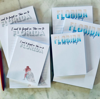 Half & Quarter Page Pop Culture Notepad, Florida!!! To Do List, One Hell of a Drug and Take me to Florida Notepad, Eras Merch Swiftie Gift maedaymaedaymaeday
