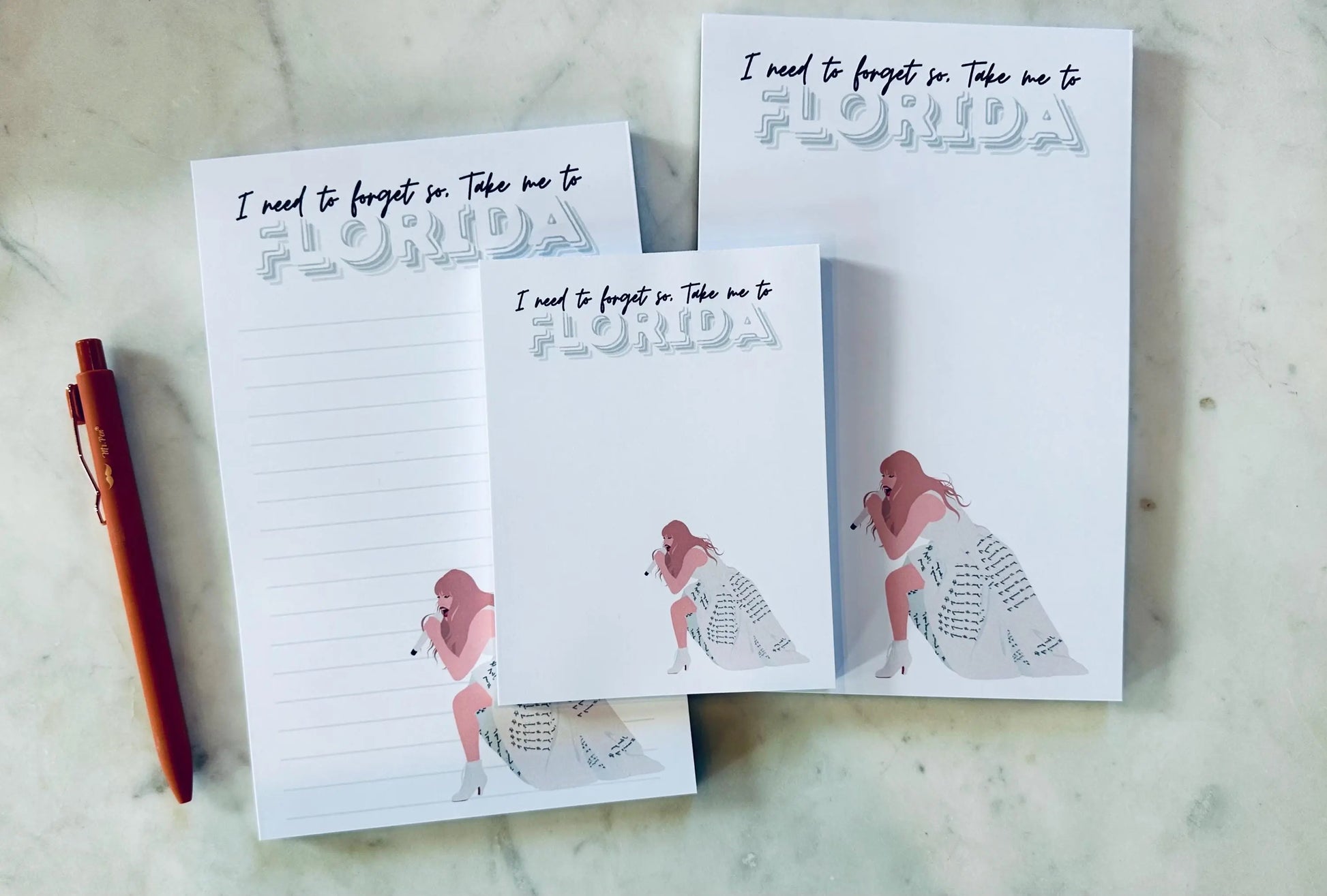 Half & Quarter Page Pop Culture Notepad, Florida!!! To Do List, One Hell of a Drug and Take me to Florida Notepad, Eras Merch Swiftie Gift maedaymaedaymaeday
