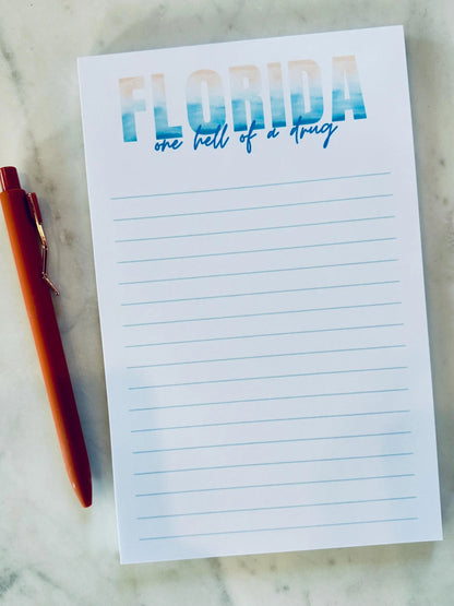 Half & Quarter Page Pop Culture Notepad, Florida!!! To Do List, One Hell of a Drug and Take me to Florida Notepad, Eras Merch Swiftie Gift maedaymaedaymaeday