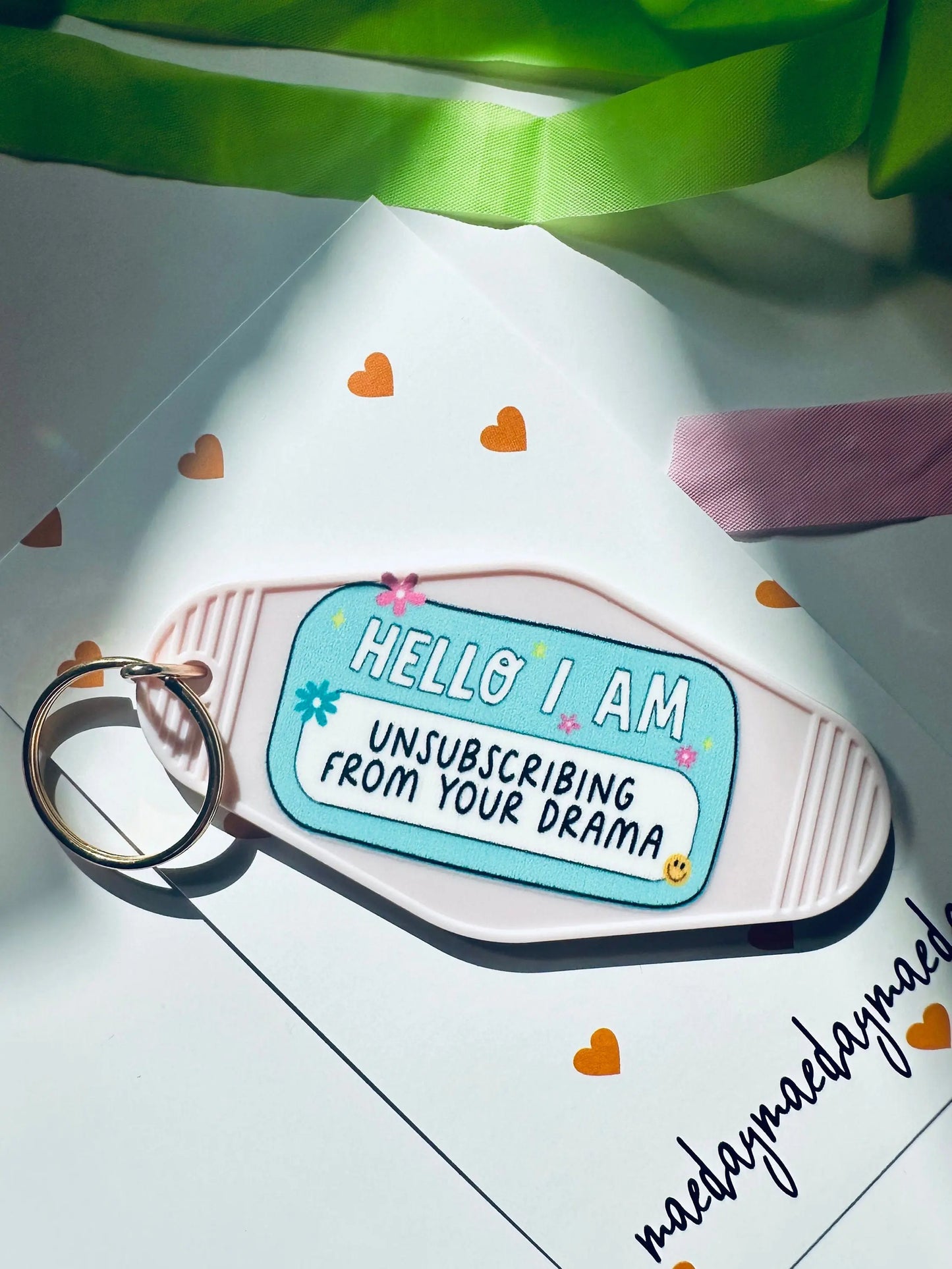 Hello, I am Unsubscribing From your Drama Retro Vintage Motel Keychain, Mental Health Awareness Cute Retro Hotel Keychain maedaymaedaymaeday