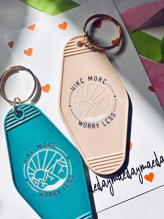 Hike More, Worry Less Vintage Motel Keychain, Cute Retro Hotel Keychain maedaymaedaymaeday