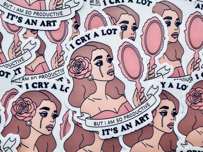 I Cry A Lot but I am so Productive, It's an Art Sticker, TTPD Inspired Eras Sticker, Tortured Poets Department Female Rage, Swiftie Sticker maedaymaedaymaeday