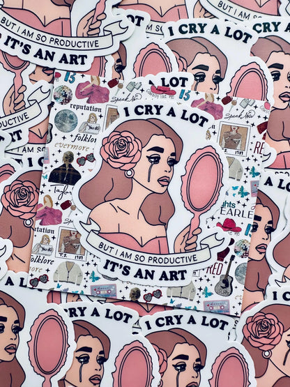 I Cry A Lot but I am so Productive, It's an Art Sticker, TTPD Inspired Eras Sticker, Tortured Poets Department Female Rage, Swiftie Sticker maedaymaedaymaeday