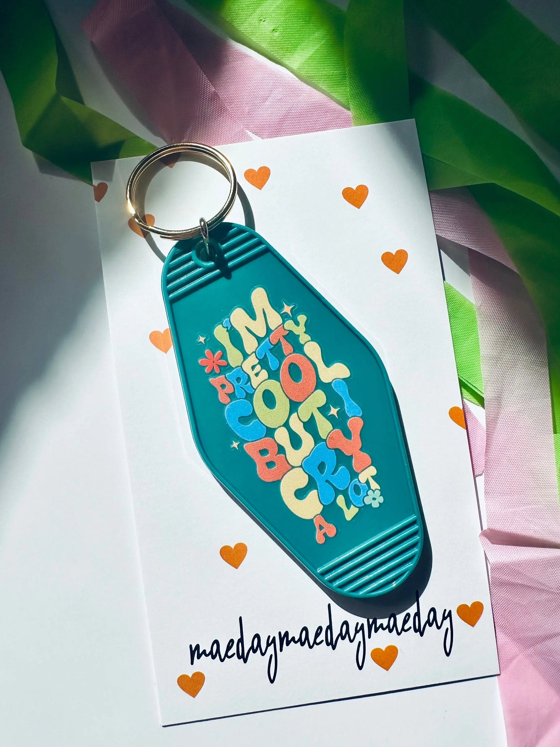 I'm Pretty Cool But I Cry A Lot Retro Vintage Motel Keychain, Mental Health Awareness Cute Retro Hotel Keychain maedaymaedaymaeday