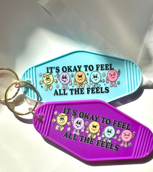 It's OK to Feel All the Feels Retro Vintage Motel Keychain, Mental Health Awareness Cute Retro Hotel Keychain maedaymaedaymaeday