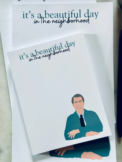 It's a Beautiful Day in the Neighborhood Half (5.5x8.5") & Quarter Page Notepad, Mr. Rogers Inspired Notepad, Housewarming Gift