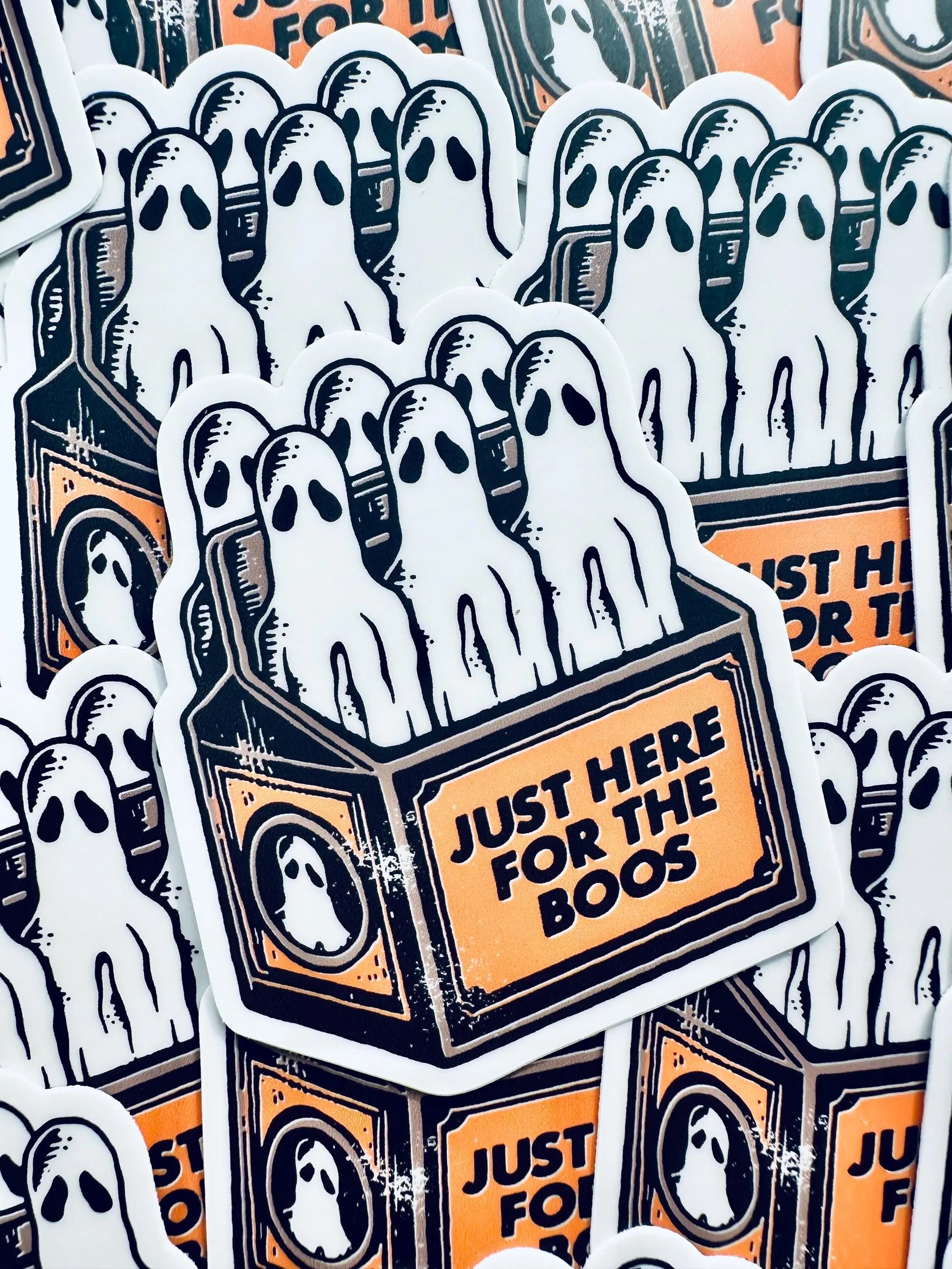 Just Here for the Boos Halloween Ghost Beer Weatherproof Sticker, Halloween Sticker Gift, Trendy Sticker for Kindle, Laptop, Water Bottle maedaymaedaymaeday