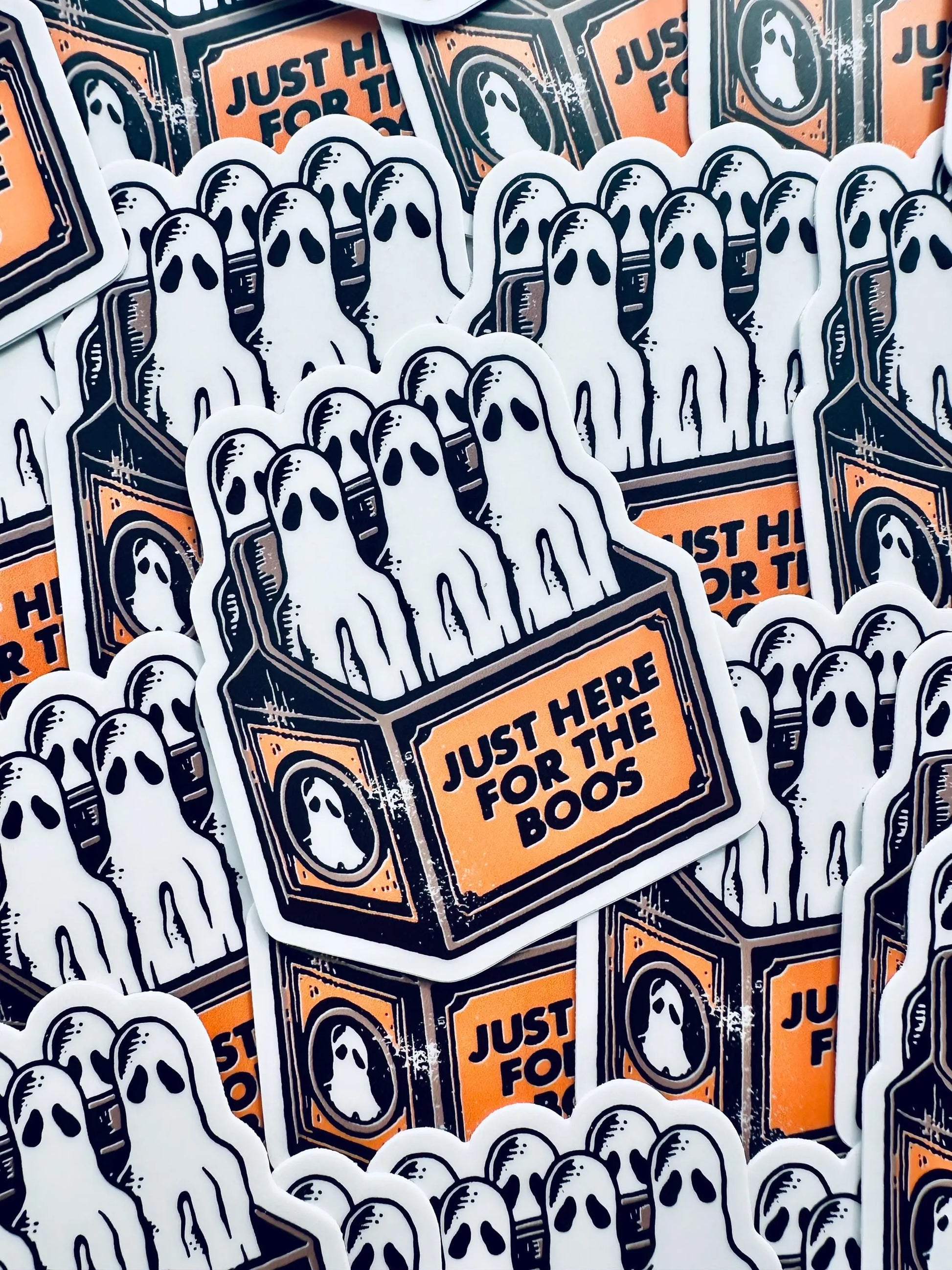 Just Here for the Boos Halloween Ghost Beer Weatherproof Sticker, Halloween Sticker Gift, Trendy Sticker for Kindle, Laptop, Water Bottle maedaymaedaymaeday