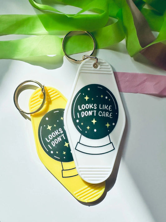 Looks Like I Dont Care, Crystal Ball Retro Vintage Motel Keychain, Mental Health Awareness Cute Retro Hotel Keychain maedaymaedaymaeday