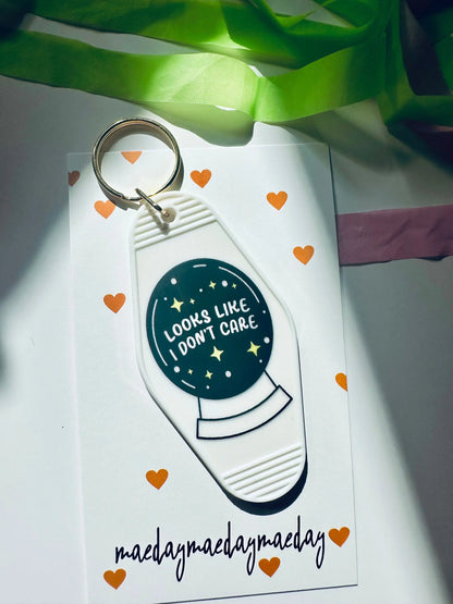 Looks Like I Dont Care, Crystal Ball Retro Vintage Motel Keychain, Mental Health Awareness Cute Retro Hotel Keychain maedaymaedaymaeday