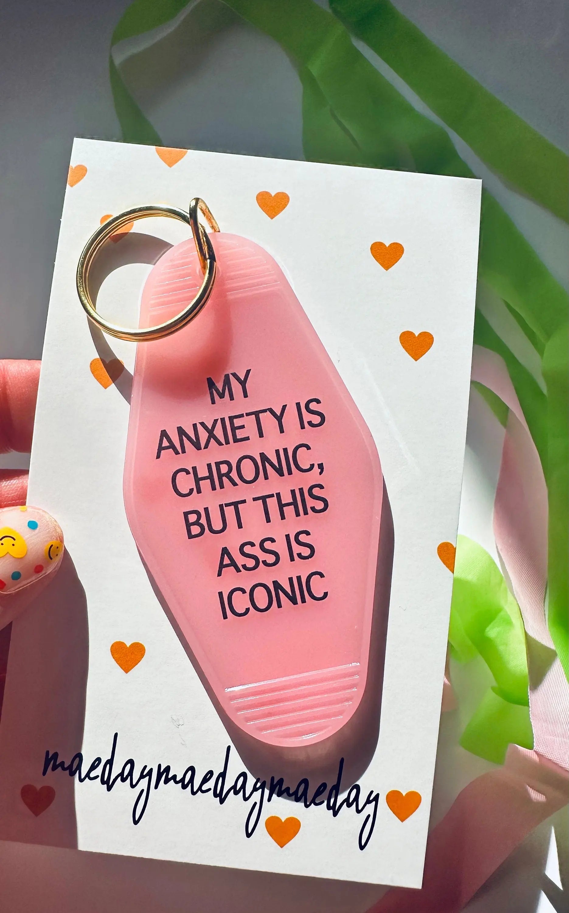 My Anxiety is Chronic, But this Ass is Iconic Retro Vintage Motel Keychain, Cute Retro Hotel Keychain maedaymaedaymaeday