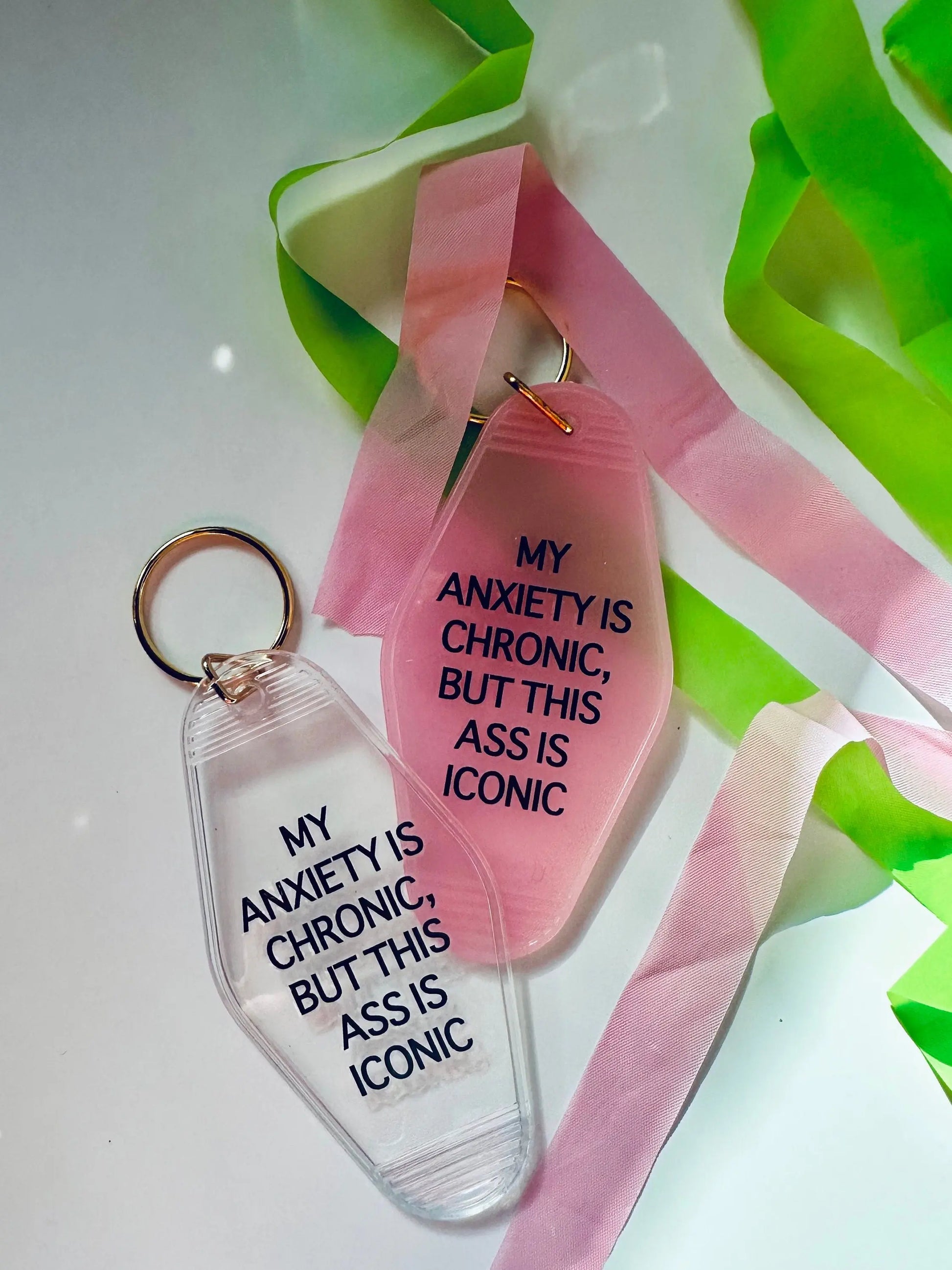 My Anxiety is Chronic, But this Ass is Iconic Retro Vintage Motel Keychain, Cute Retro Hotel Keychain maedaymaedaymaeday