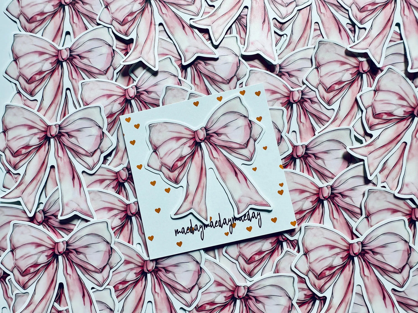 Pink Watercolor Coquette Bow Sticker, Pink Ribbon and Bows, Dainty Trendy Aesthetic, Pink Girly, Weatherproof Sticker maedaymaedaymaeday