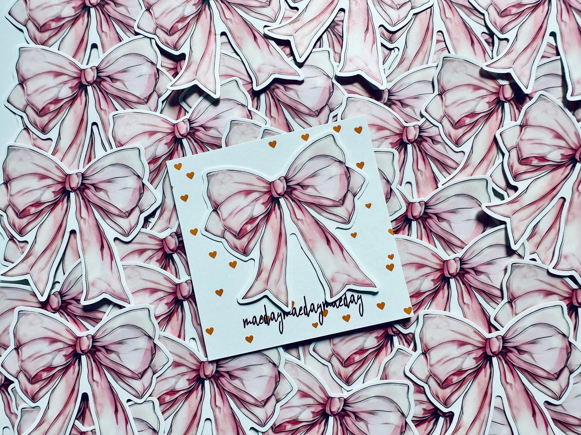 Pink Watercolor Coquette Bow Sticker, Pink Ribbon and Bows, Dainty Trendy Aesthetic, Pink Girly, Weatherproof Sticker maedaymaedaymaeday