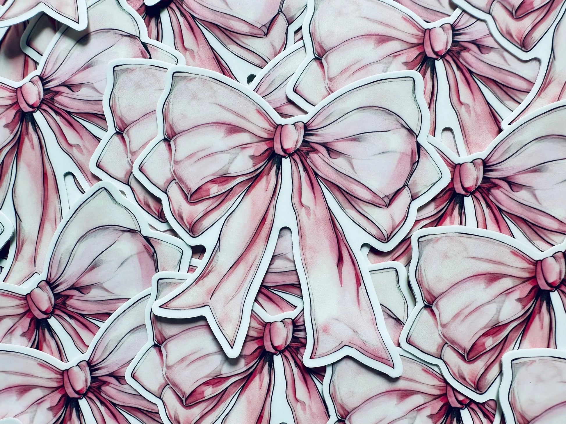 Pink Watercolor Coquette Bow Sticker, Pink Ribbon and Bows, Dainty Trendy Aesthetic, Pink Girly, Weatherproof Sticker maedaymaedaymaeday