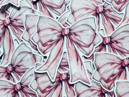 Pink Watercolor Coquette Bow Sticker, Pink Ribbon and Bows, Dainty Trendy Aesthetic, Pink Girly, Weatherproof Sticker maedaymaedaymaeday