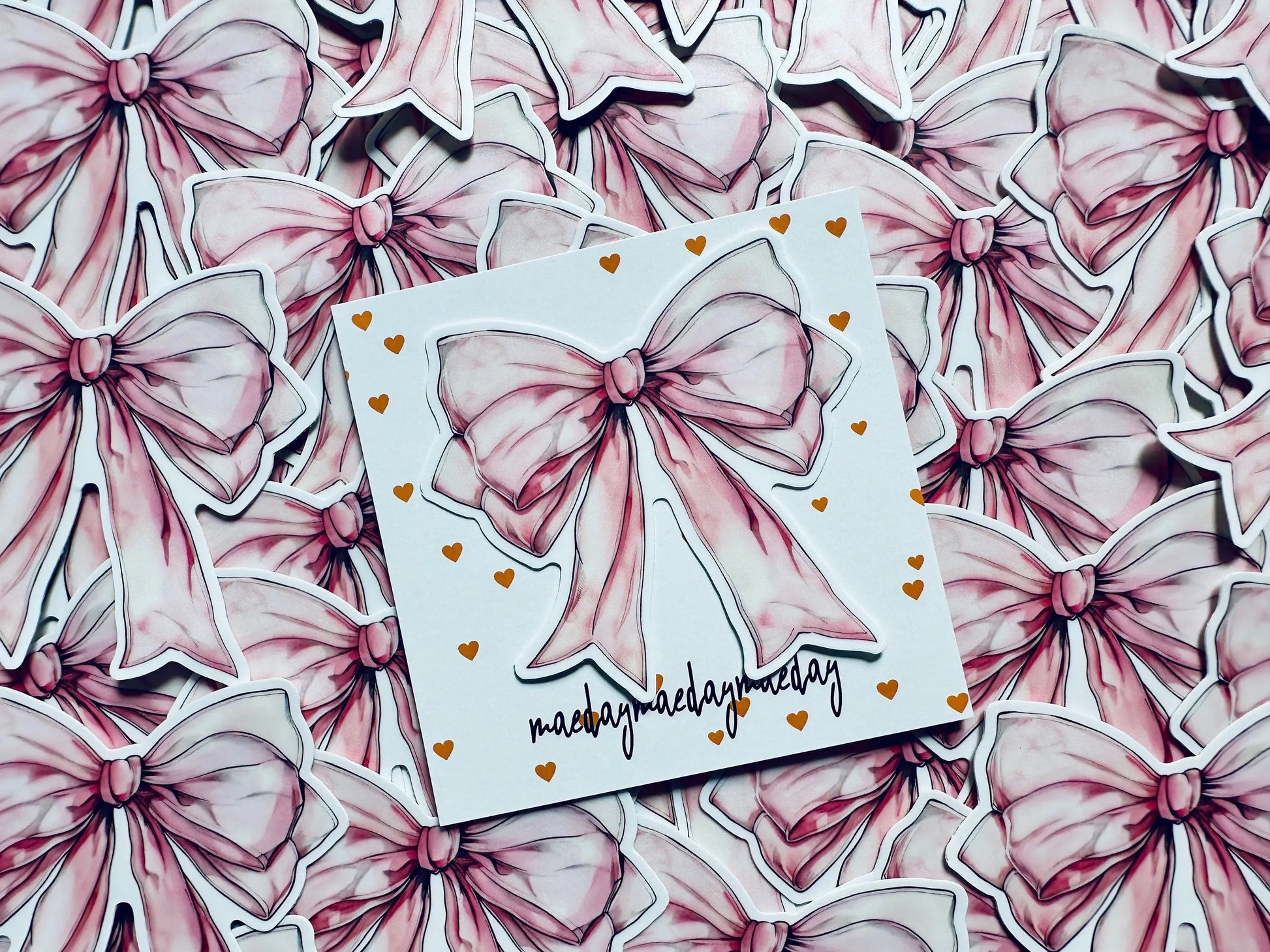 Pink Watercolor Coquette Bow Sticker, Pink Ribbon and Bows, Dainty Trendy Aesthetic, Pink Girly, Weatherproof Sticker maedaymaedaymaeday