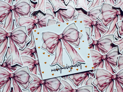 Pink Watercolor Coquette Bow Sticker, Pink Ribbon and Bows, Dainty Trendy Aesthetic, Pink Girly, Weatherproof Sticker maedaymaedaymaeday