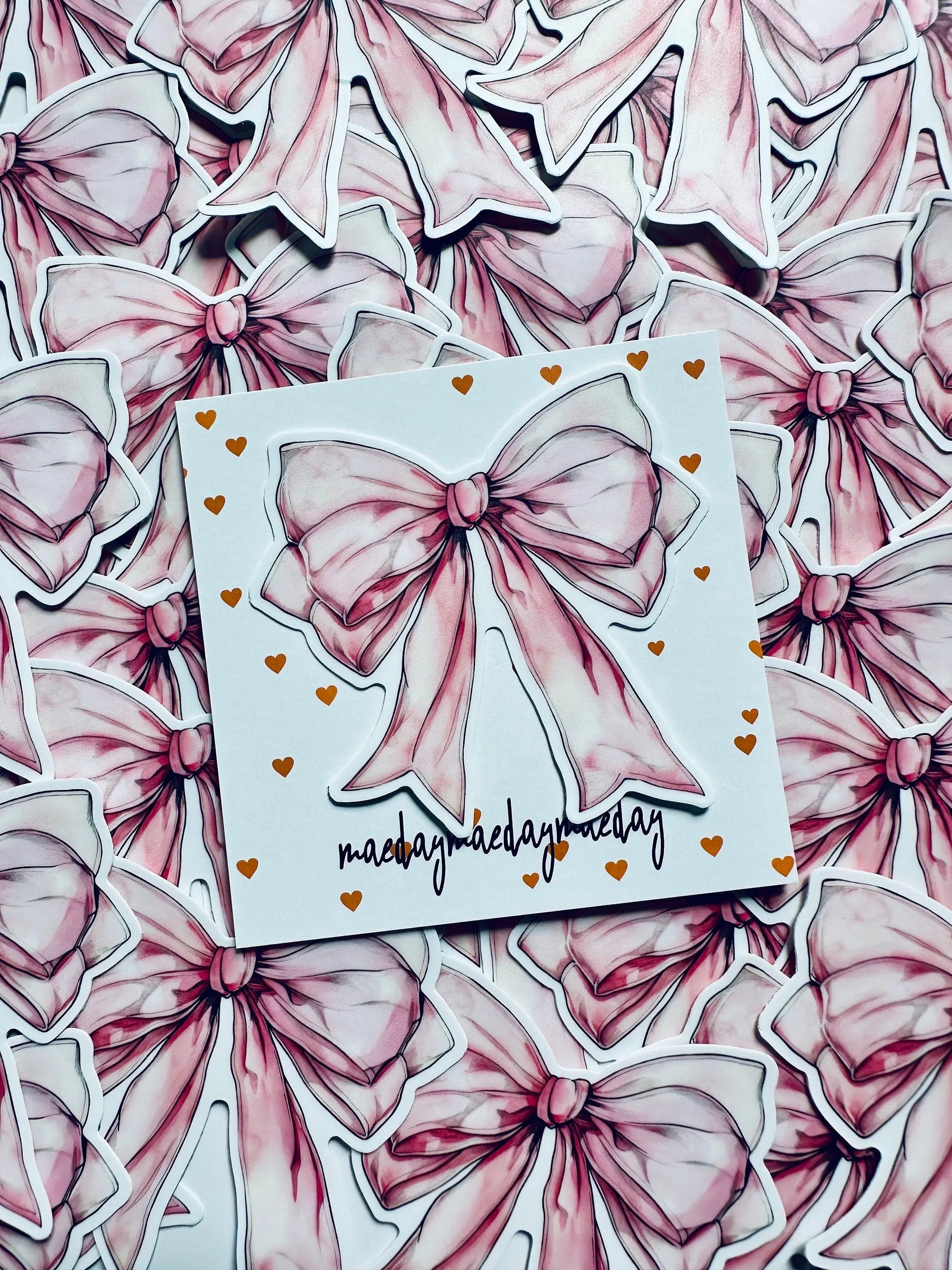 Pink Watercolor Coquette Bow Sticker, Pink Ribbon and Bows, Dainty Trendy Aesthetic, Pink Girly, Weatherproof Sticker maedaymaedaymaeday