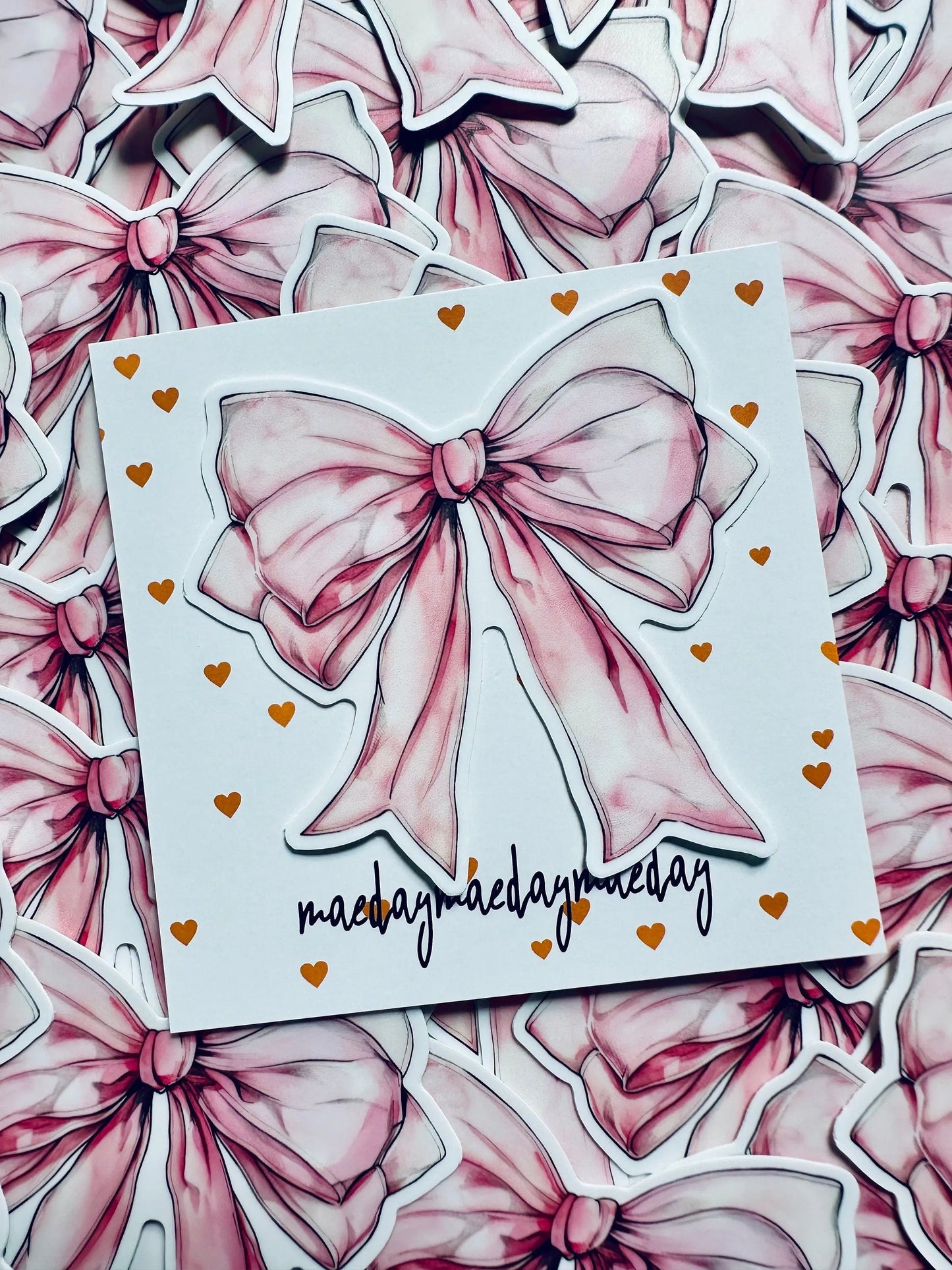 Pink Watercolor Coquette Bow Sticker, Pink Ribbon and Bows, Dainty Trendy Aesthetic, Pink Girly, Weatherproof Sticker maedaymaedaymaeday