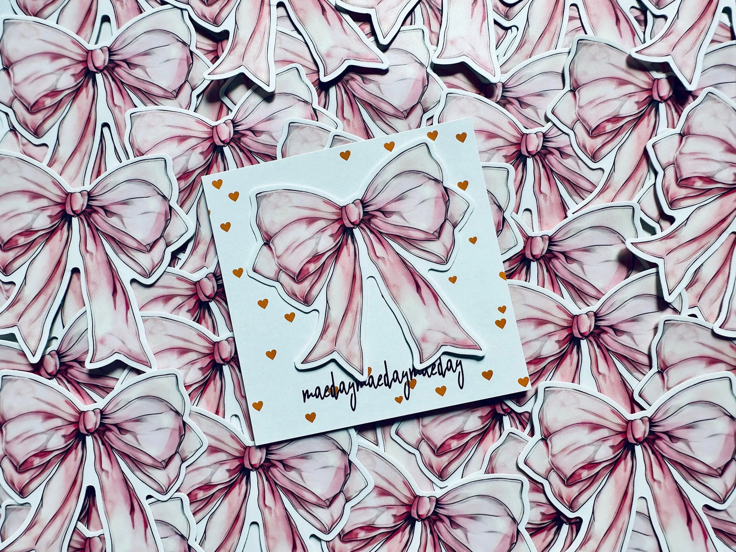Pink Watercolor Coquette Bow Sticker, Pink Ribbon and Bows, Dainty Trendy Aesthetic, Pink Girly, Weatherproof Sticker maedaymaedaymaeday