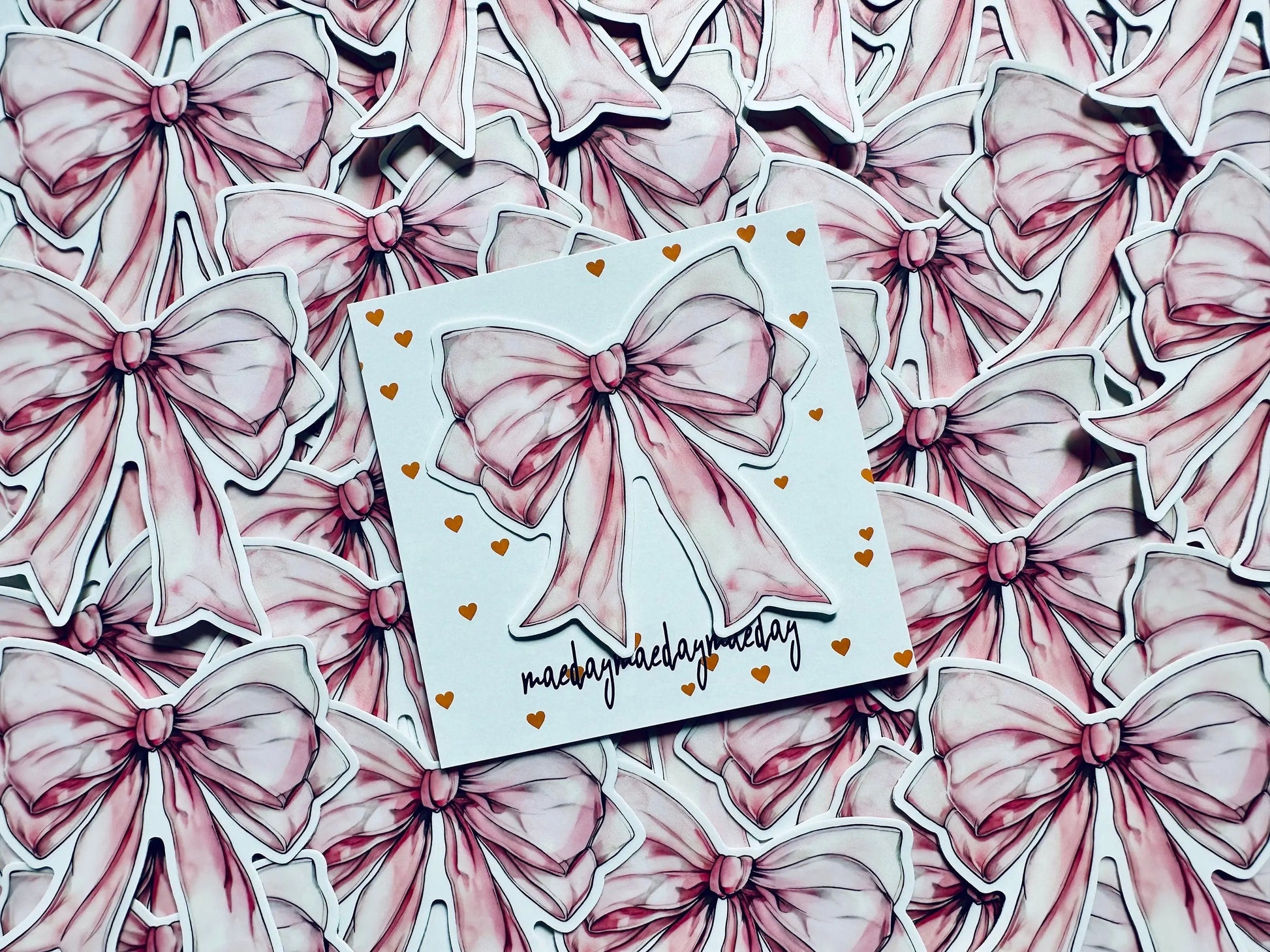 Pink Watercolor Coquette Bow Sticker, Pink Ribbon and Bows, Dainty Trendy Aesthetic, Pink Girly, Weatherproof Sticker maedaymaedaymaeday