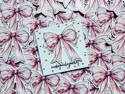 Pink Watercolor Coquette Bow Sticker, Pink Ribbon and Bows, Dainty Trendy Aesthetic, Pink Girly, Weatherproof Sticker maedaymaedaymaeday