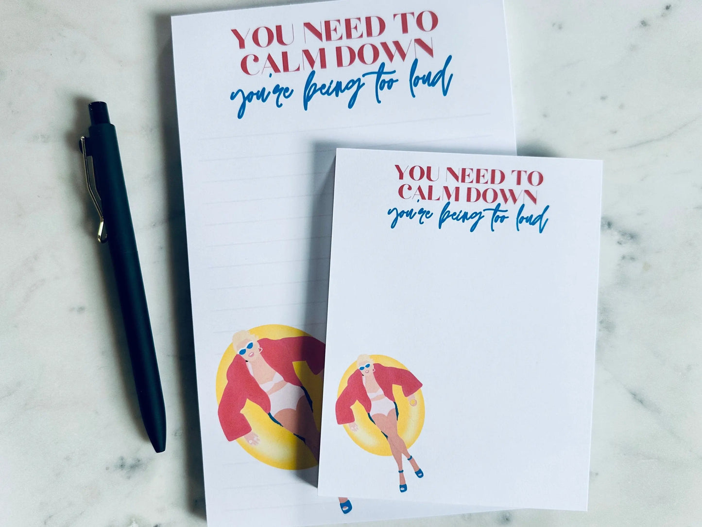 Pop Culture Queen Half (5.5x8.5") & Quarter Page Notepad, You Need to Calm Down, You're Being too Loud, Lover Eras Merch