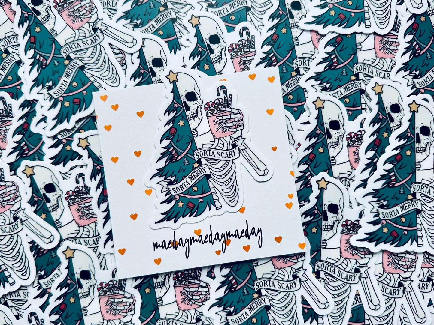Sorta Merry, Sorta Scary Weatherproof Sticker, Funny Holiday, Christmas Season Sticker, Trendy Sticker for Kindle, Laptop, Water Bottle maedaymaedaymaeday