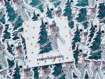 Sorta Merry, Sorta Scary Weatherproof Sticker, Funny Holiday, Christmas Season Sticker, Trendy Sticker for Kindle, Laptop, Water Bottle maedaymaedaymaeday