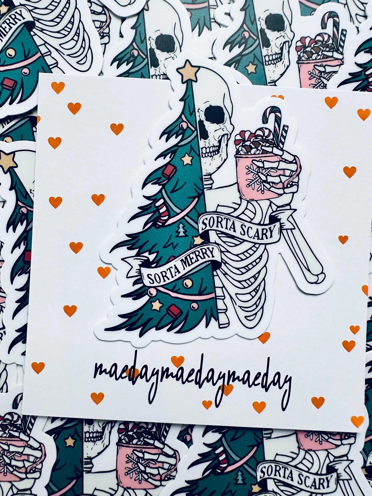 Sorta Merry, Sorta Scary Weatherproof Sticker, Funny Holiday, Christmas Season Sticker, Trendy Sticker for Kindle, Laptop, Water Bottle maedaymaedaymaeday