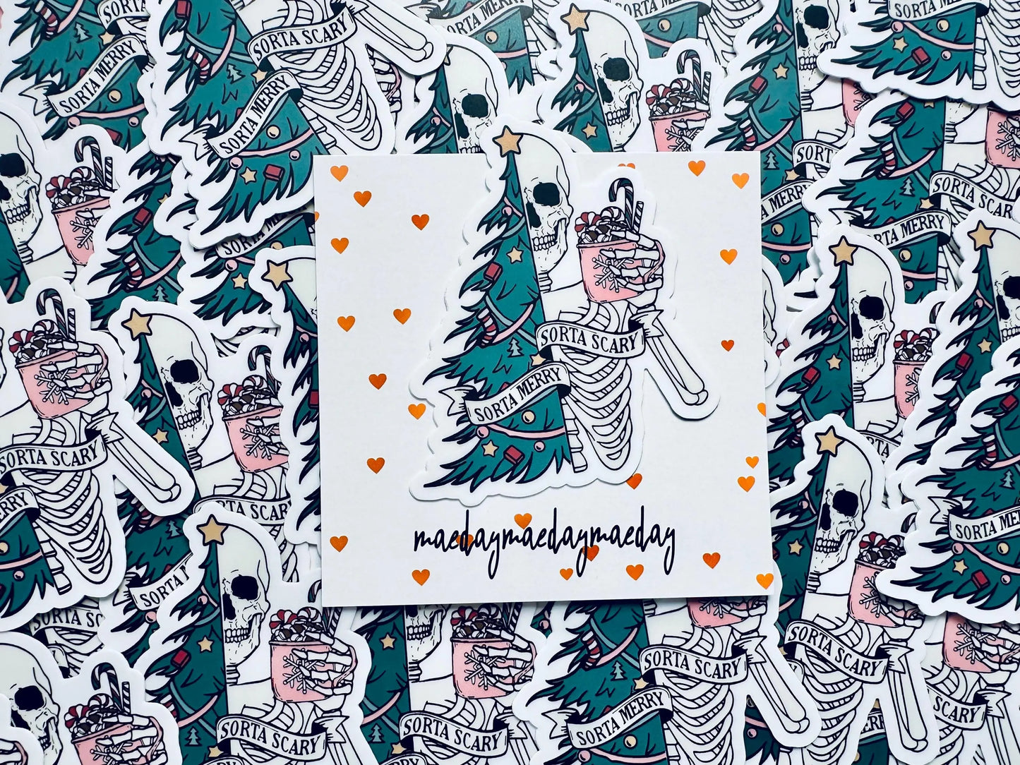 Sorta Merry, Sorta Scary Weatherproof Sticker, Funny Holiday, Christmas Season Sticker, Trendy Sticker for Kindle, Laptop, Water Bottle maedaymaedaymaeday
