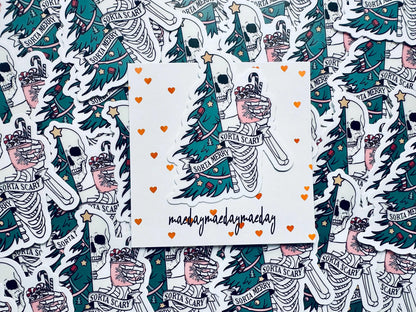 Sorta Merry, Sorta Scary Weatherproof Sticker, Funny Holiday, Christmas Season Sticker, Trendy Sticker for Kindle, Laptop, Water Bottle maedaymaedaymaeday
