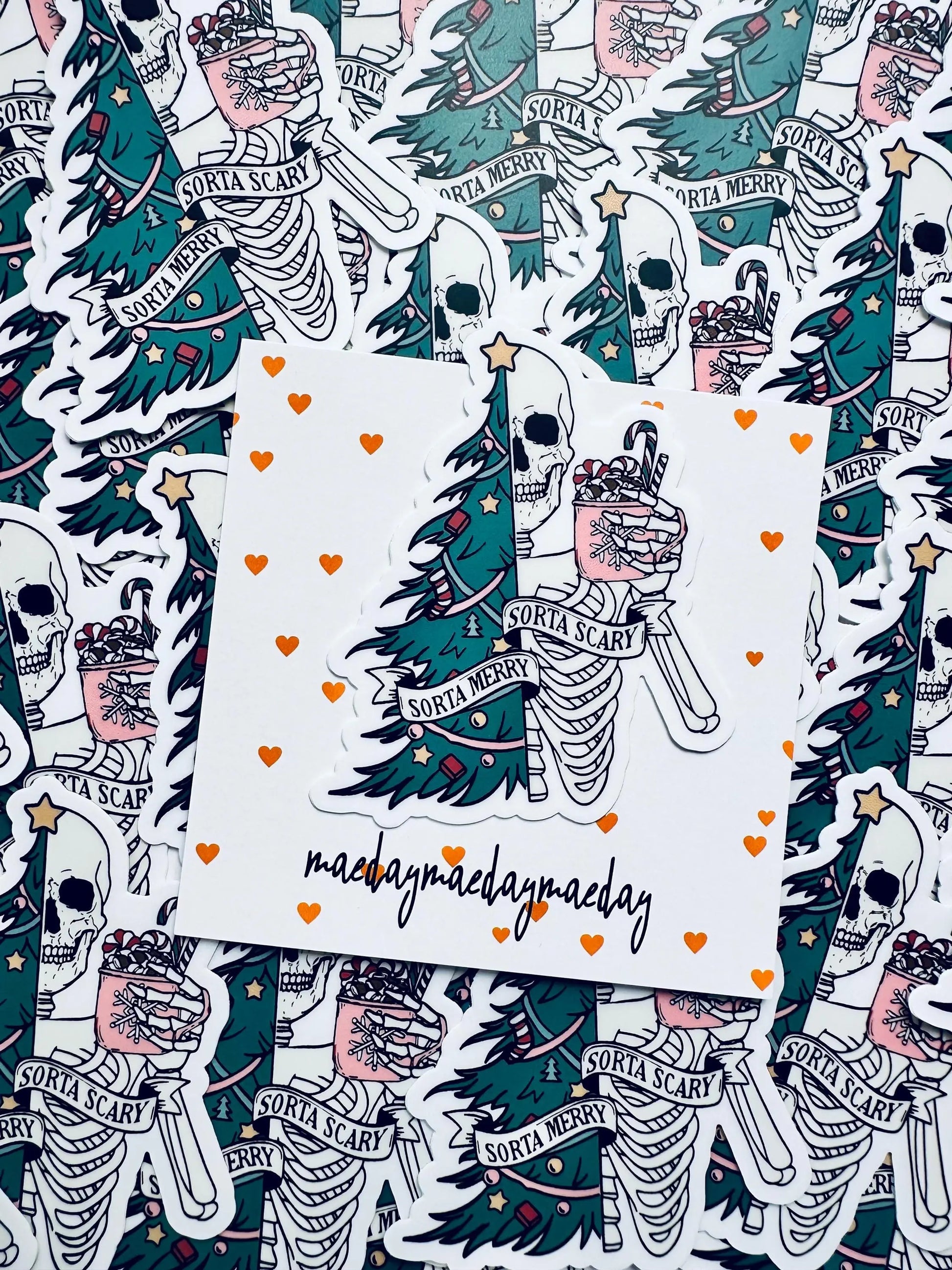 Sorta Merry, Sorta Scary Weatherproof Sticker, Funny Holiday, Christmas Season Sticker, Trendy Sticker for Kindle, Laptop, Water Bottle maedaymaedaymaeday