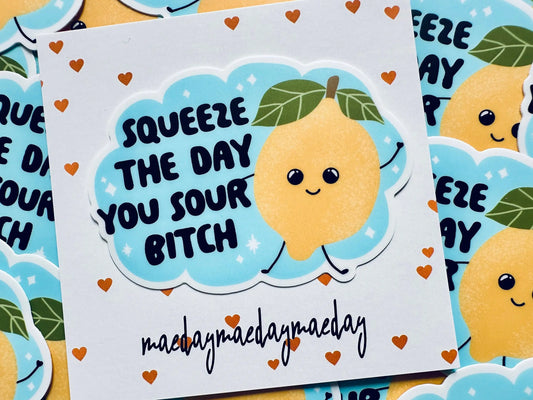 Squeeze the Day you Sour Bitch Sticker, Mental Health Sticker, Trendy Sticker for Kindle, Laptop,Bestseller Permanent, Weatherproof Sticker maedaymaedaymaeday