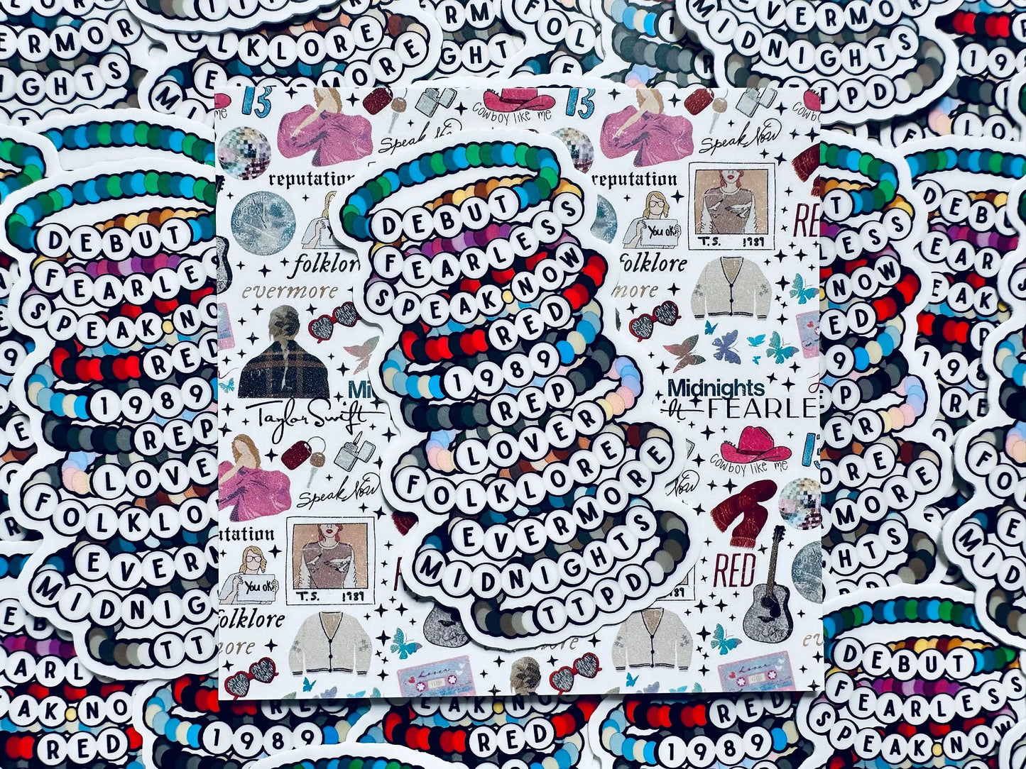Swift Inspired, Album Friendship Bracelet Sticker, TTPD, Midnights,Folklore, Lover, Reputation, 1989, Red Sticker, Eras Weatherproof Sticker maedaymaedaymaeday