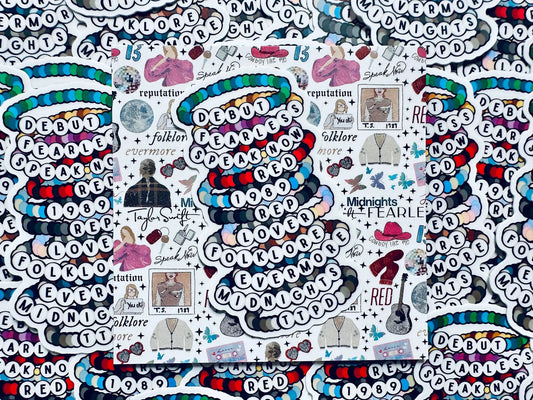 Swift Inspired, Album Friendship Bracelet Sticker, TTPD, Midnights,Folklore, Lover, Reputation, 1989, Red Sticker, Eras Weatherproof Sticker maedaymaedaymaeday