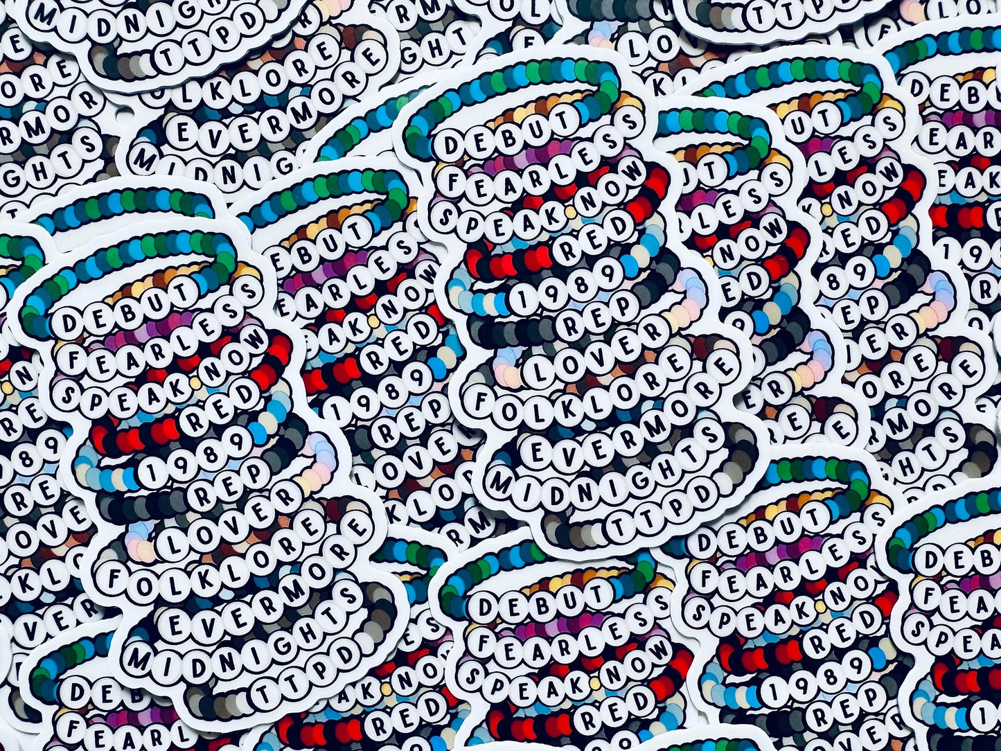 Swift Inspired, Album Friendship Bracelet Sticker, TTPD, Midnights,Folklore, Lover, Reputation, 1989, Red Sticker, Eras Weatherproof Sticker maedaymaedaymaeday