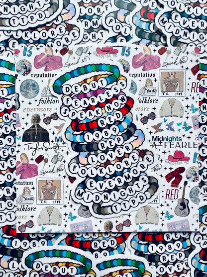 Swift Inspired, Album Friendship Bracelet Sticker, TTPD, Midnights,Folklore, Lover, Reputation, 1989, Red Sticker, Eras Weatherproof Sticker maedaymaedaymaeday