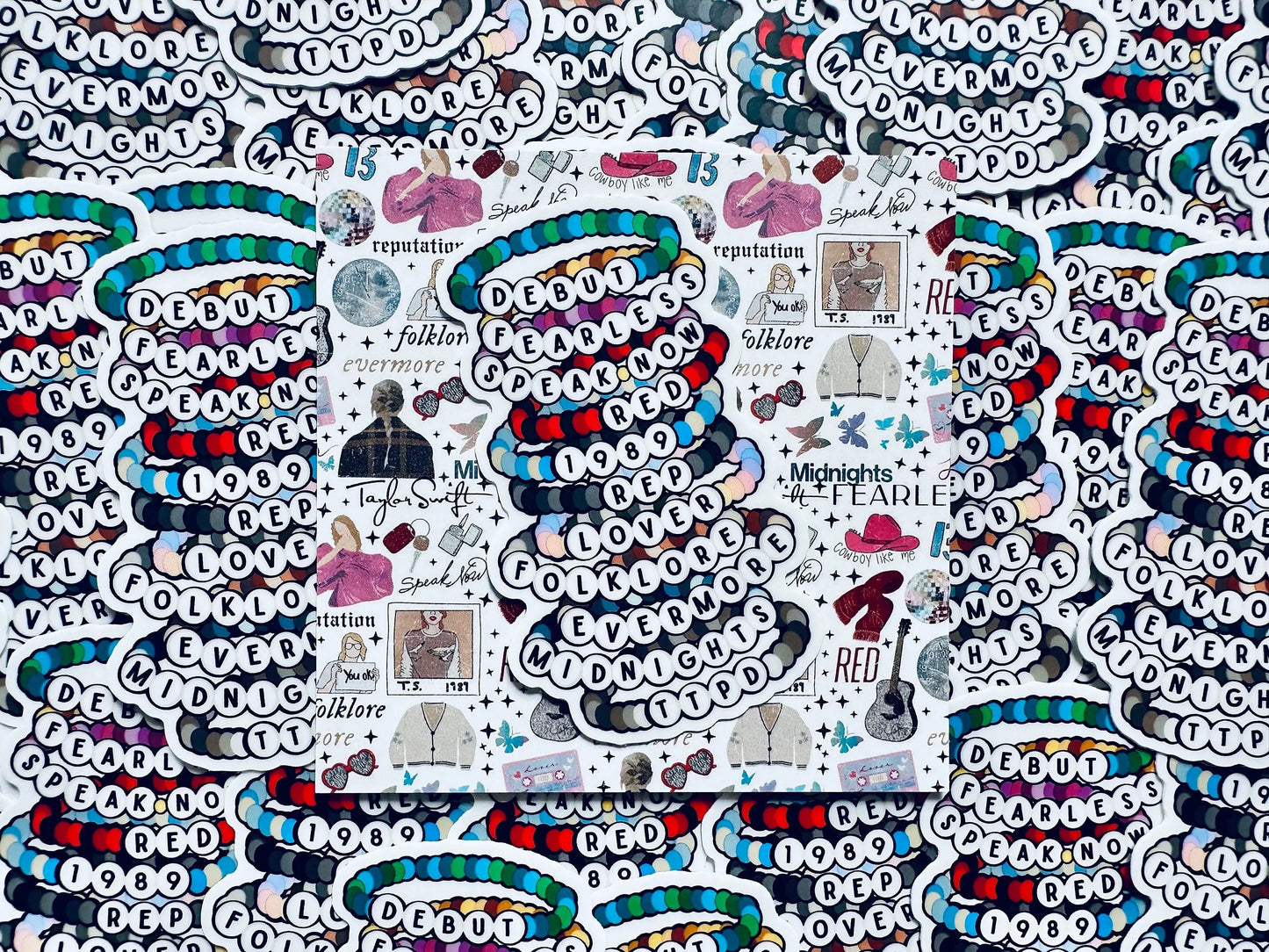 Swift Inspired, Album Friendship Bracelet Sticker, TTPD, Midnights,Folklore, Lover, Reputation, 1989, Red Sticker, Eras Weatherproof Sticker maedaymaedaymaeday