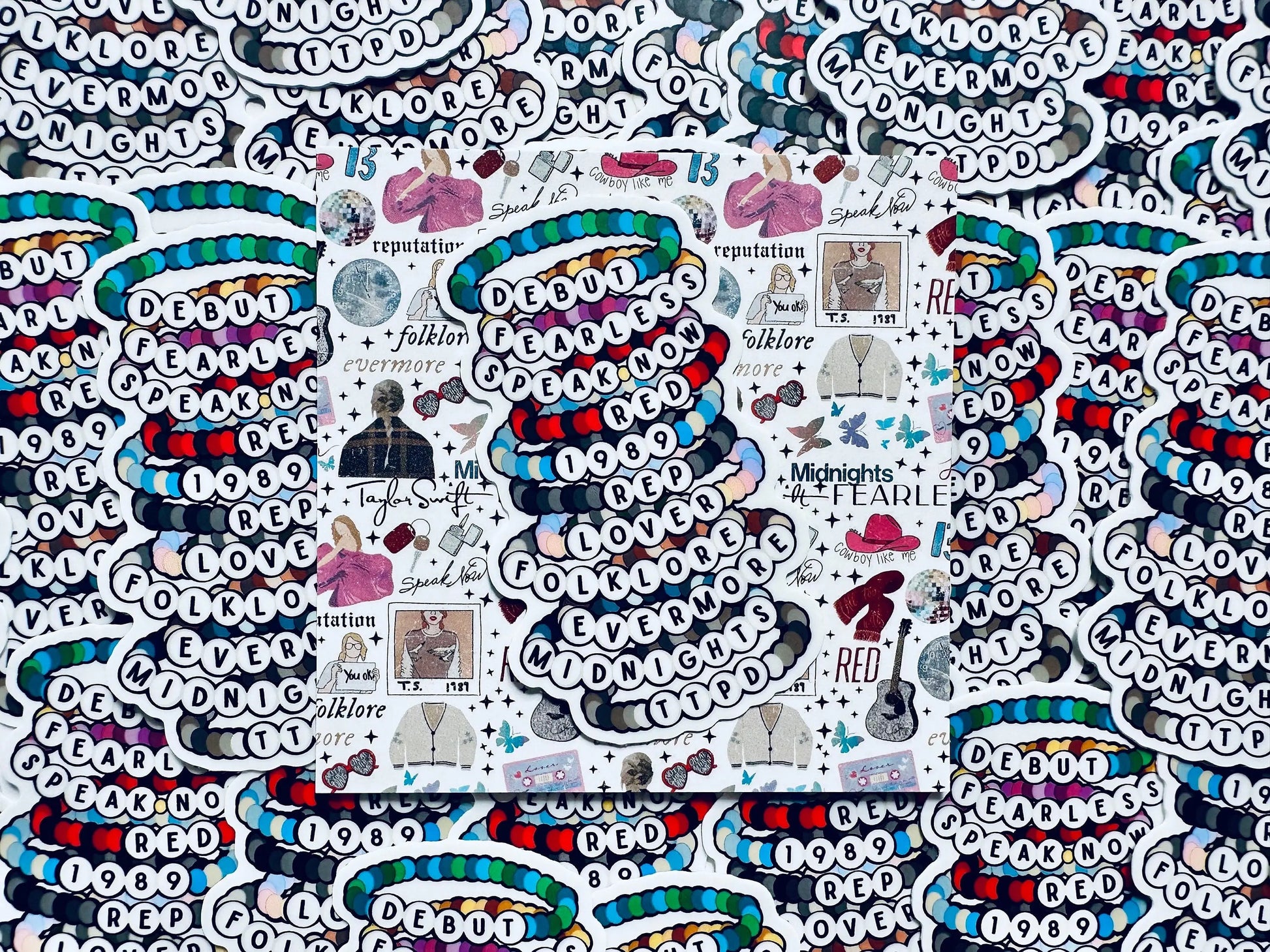 Swift Inspired, Album Friendship Bracelet Sticker, TTPD, Midnights,Folklore, Lover, Reputation, 1989, Red Sticker, Eras Weatherproof Sticker maedaymaedaymaeday