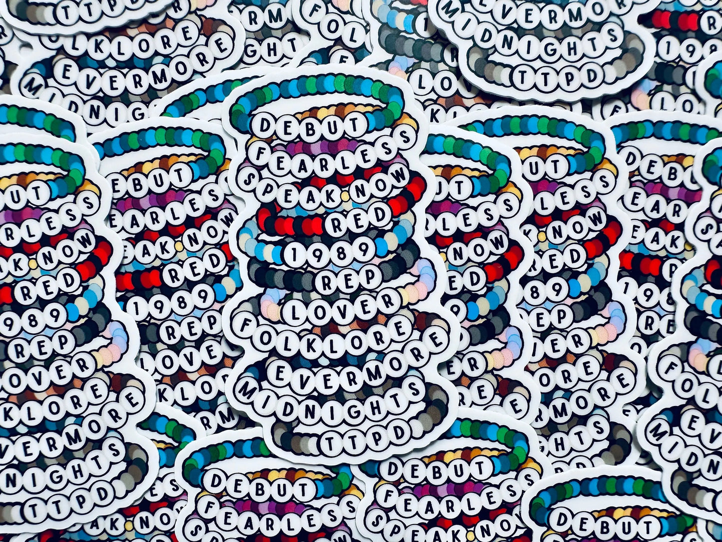 Swift Inspired, Album Friendship Bracelet Sticker, TTPD, Midnights,Folklore, Lover, Reputation, 1989, Red Sticker, Eras Weatherproof Sticker maedaymaedaymaeday
