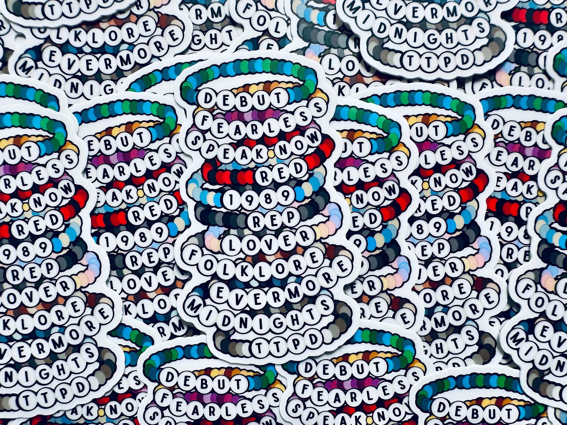 Swift Inspired, Album Friendship Bracelet Sticker, TTPD, Midnights,Folklore, Lover, Reputation, 1989, Red Sticker, Eras Weatherproof Sticker maedaymaedaymaeday