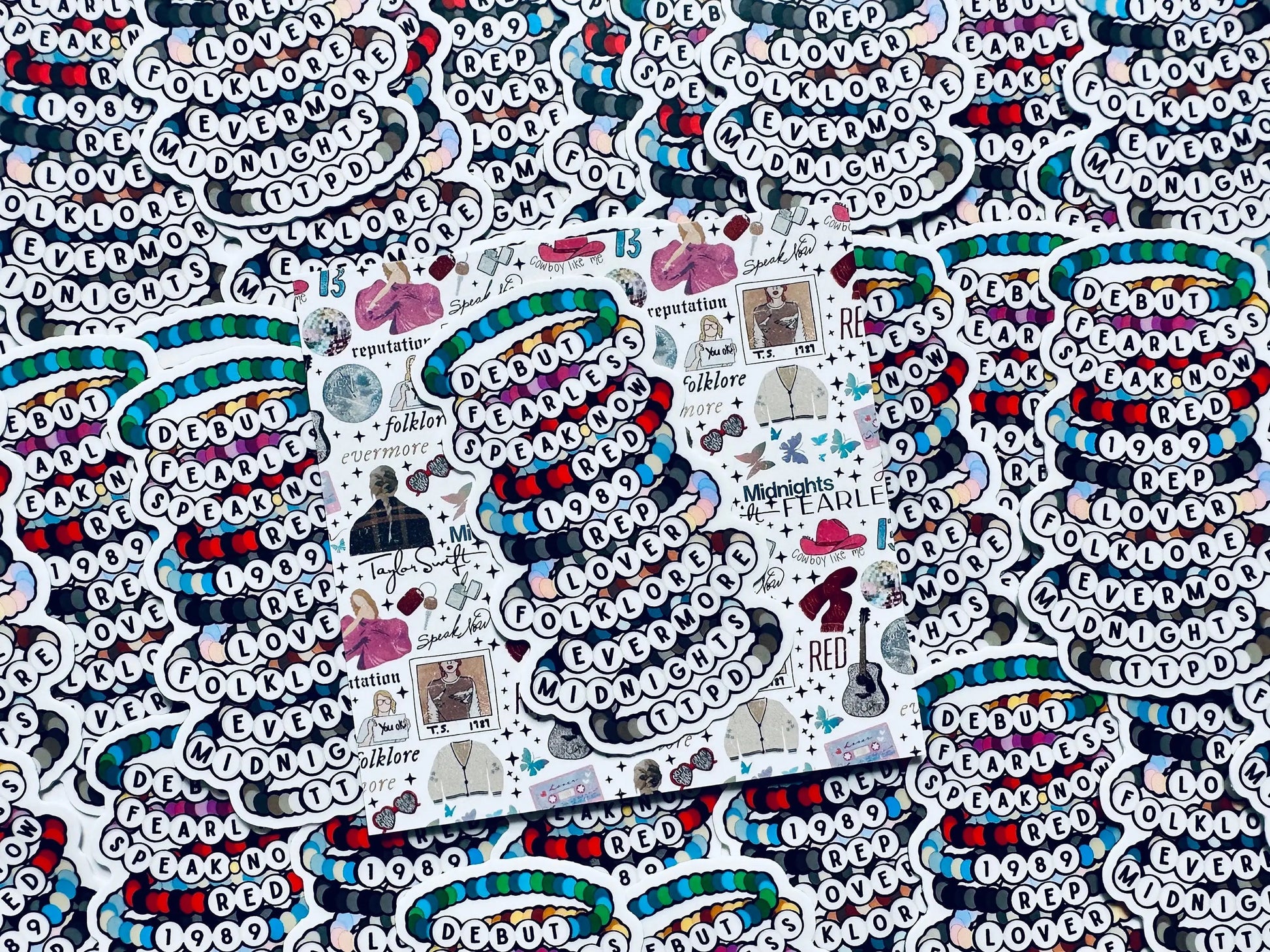 Swift Inspired, Album Friendship Bracelet Sticker, TTPD, Midnights,Folklore, Lover, Reputation, 1989, Red Sticker, Eras Weatherproof Sticker maedaymaedaymaeday