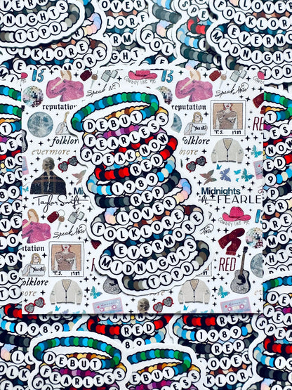 Swift Inspired, Album Friendship Bracelet Sticker, TTPD, Midnights,Folklore, Lover, Reputation, 1989, Red Sticker, Eras Weatherproof Sticker maedaymaedaymaeday