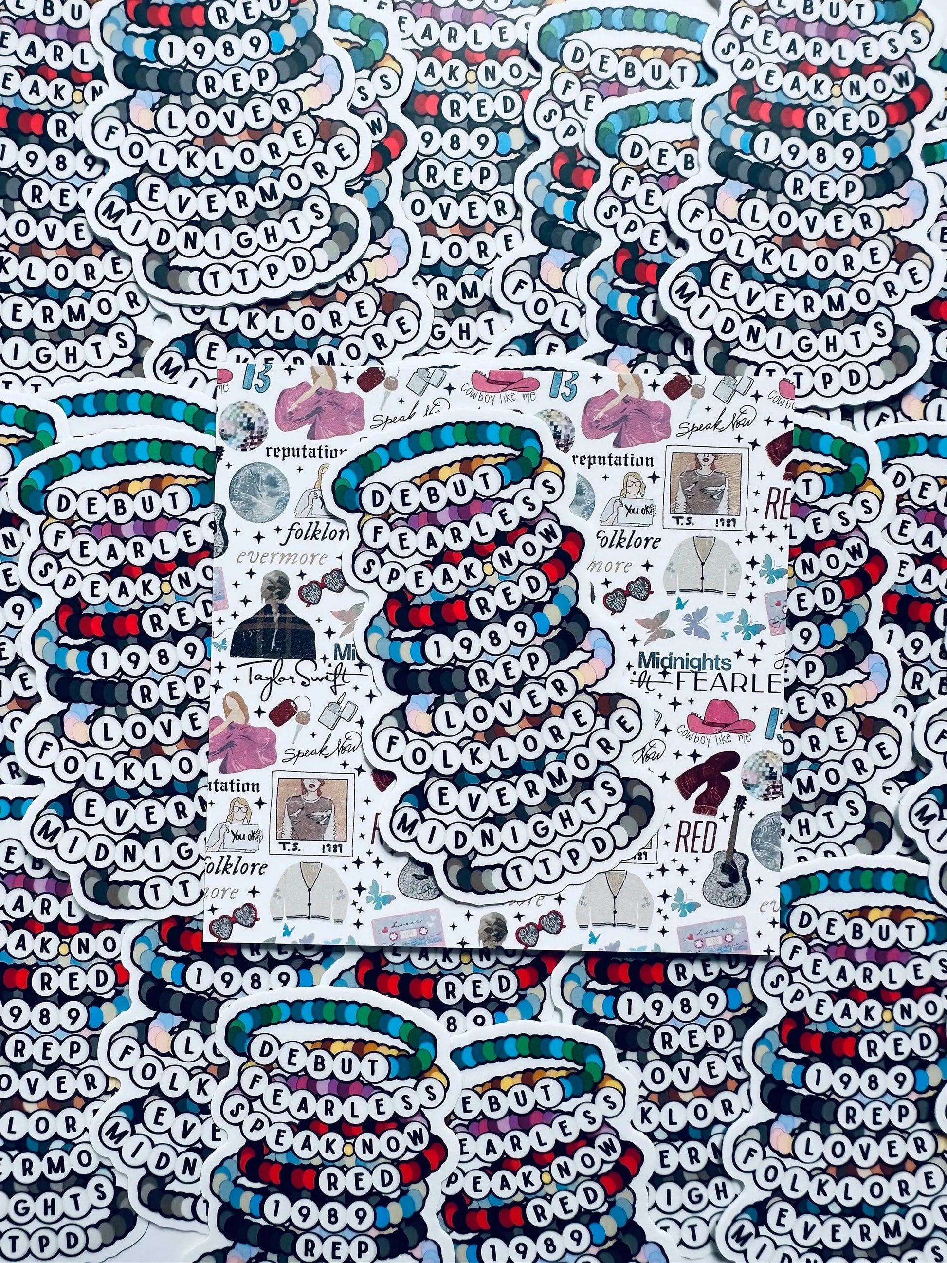 Swift Inspired, Album Friendship Bracelet Sticker, TTPD, Midnights,Folklore, Lover, Reputation, 1989, Red Sticker, Eras Weatherproof Sticker maedaymaedaymaeday