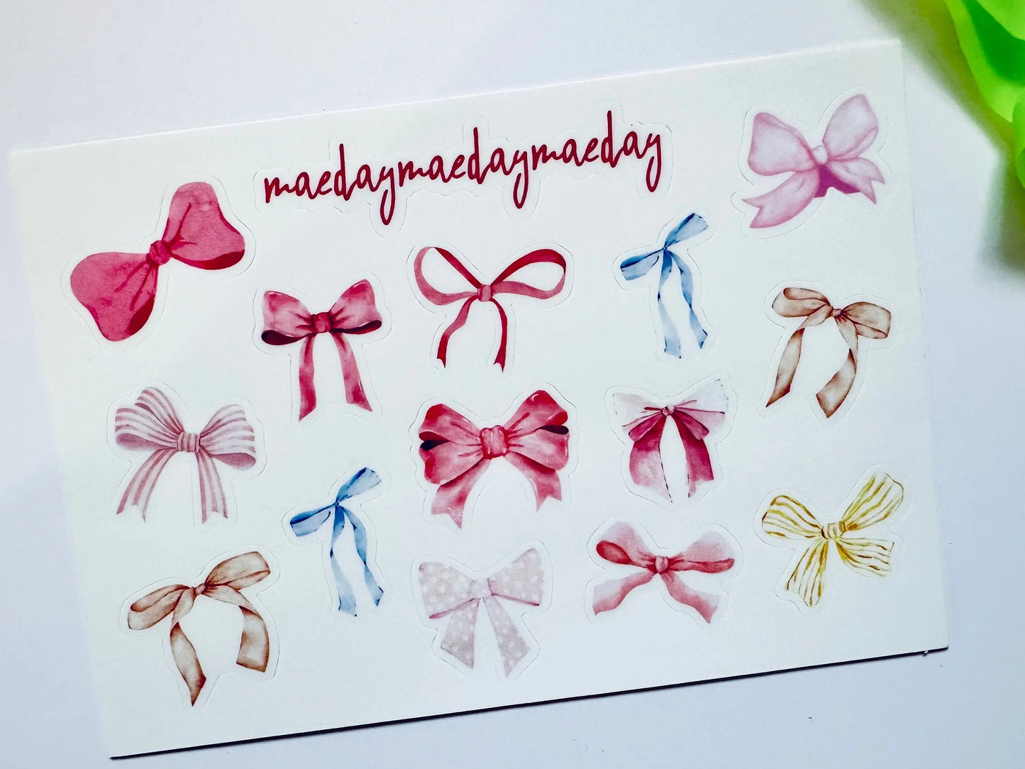Waterproof, Watercolor Coquette Bow Sticker Sheet, Pink Ribbon and Bows, Dainty Trendy Aesthetic, Planning & Journaling Sticker Sheet maedaymaedaymaeday