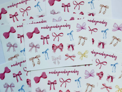 Waterproof, Watercolor Coquette Bow Sticker Sheet, Pink Ribbon and Bows, Dainty Trendy Aesthetic, Planning & Journaling Sticker Sheet maedaymaedaymaeday