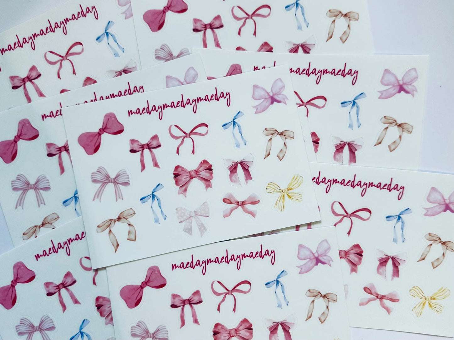 Waterproof, Watercolor Coquette Bow Sticker Sheet, Pink Ribbon and Bows, Dainty Trendy Aesthetic, Planning & Journaling Sticker Sheet maedaymaedaymaeday