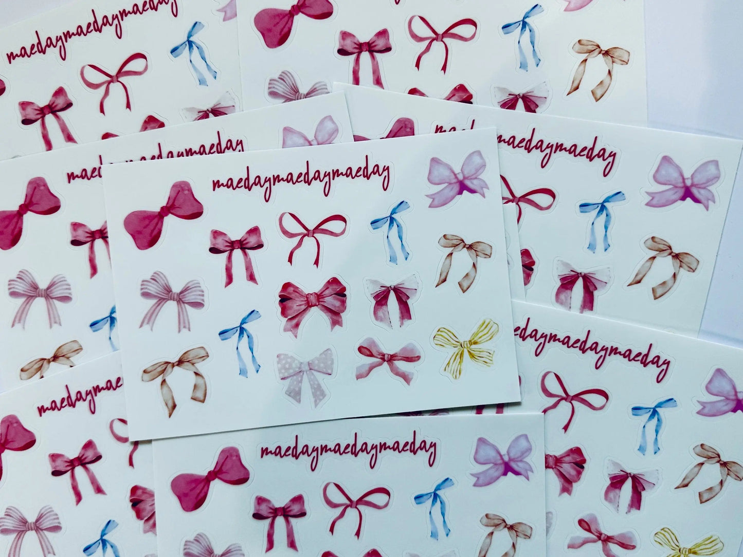Waterproof, Watercolor Coquette Bow Sticker Sheet, Pink Ribbon and Bows, Dainty Trendy Aesthetic, Planning & Journaling Sticker Sheet maedaymaedaymaeday